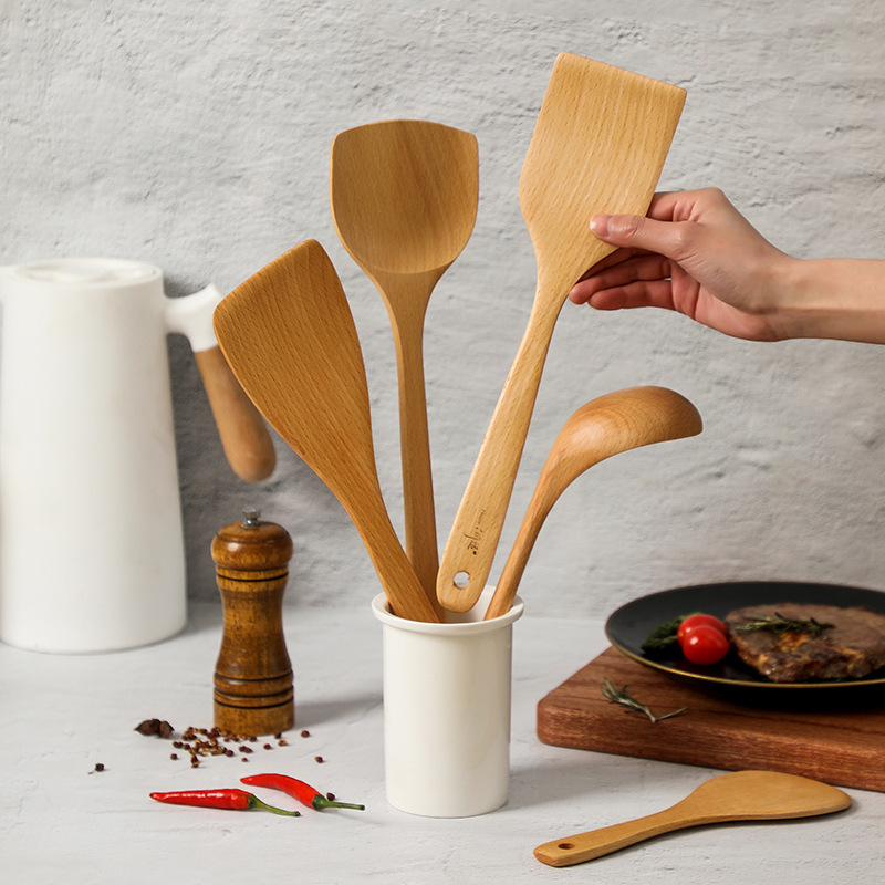 .何适家居榉木锅铲木铲子不粘锅专用厨房用具一件炒菜铲子木铲