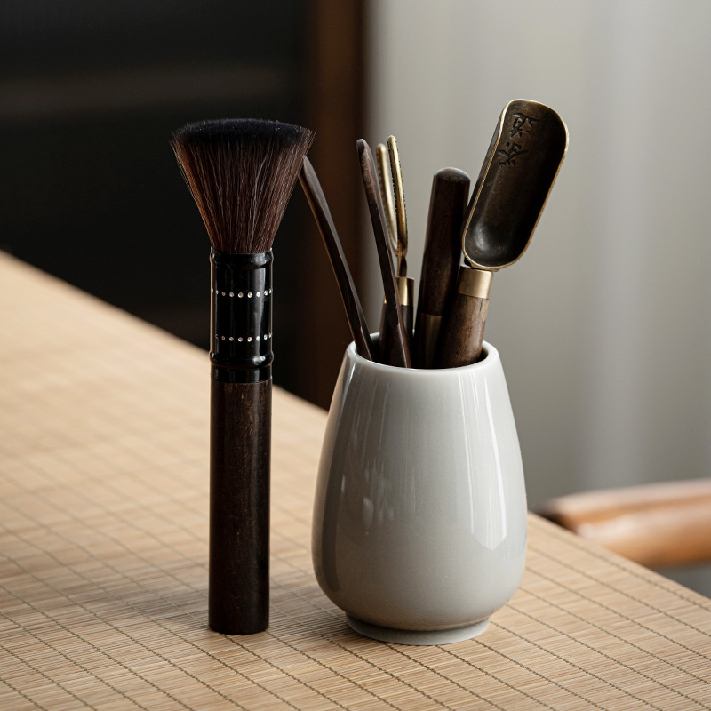 .冰灰釉茶道六君子 日式手工黑檀木实木茶刀茶勺陶瓷功夫茶道配件