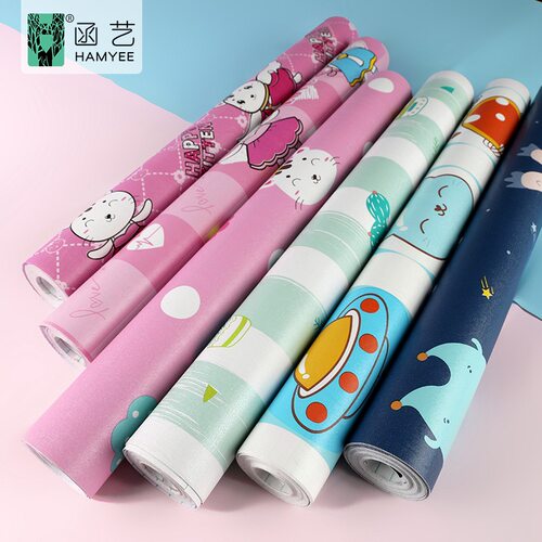 .函艺私模开发自贴pvc壁纸自粘儿童卡通墙纸卧室墙布防水可爱墙贴