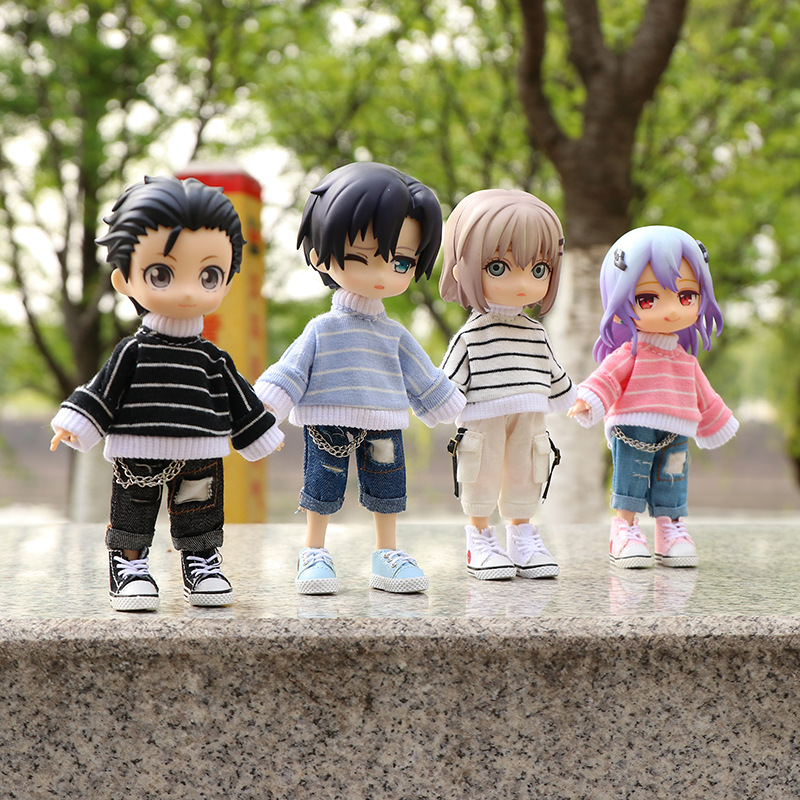 哈乐动漫ob11娃衣条纹高领毛衣bjd娃娃衣服素体可穿p9现货可