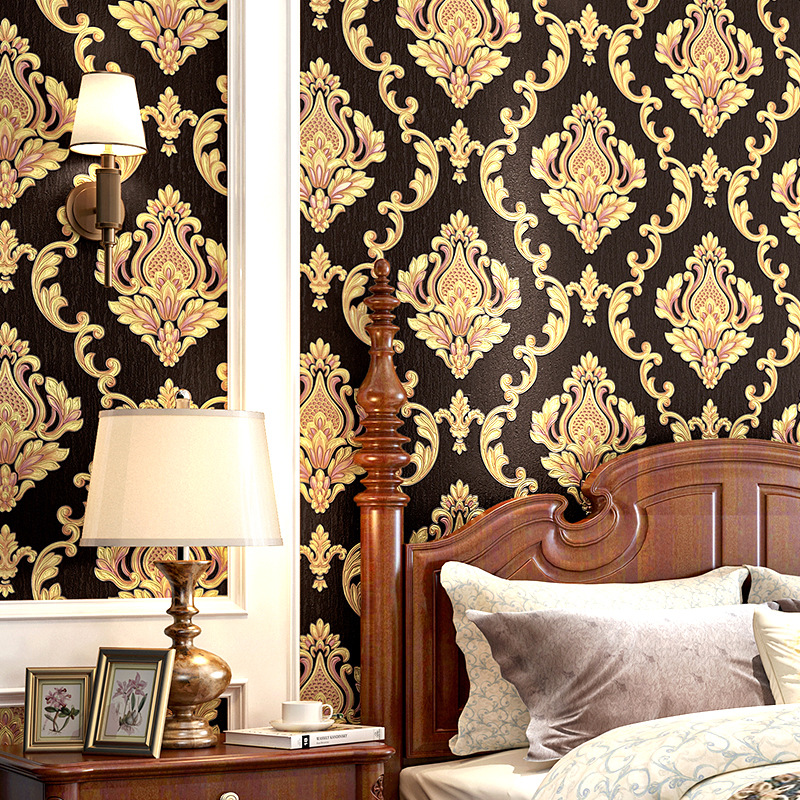 .式风格墙纸奢华大气客厅大马士革饭店3d立体背景刷胶非自粘壁纸