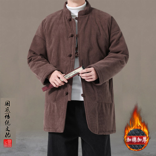 新款唐装棉袄男中长款