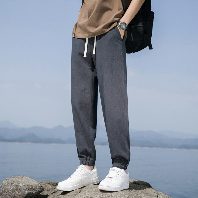 亚麻男裤束脚休闲九分裤
