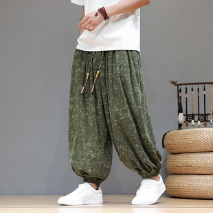 秋款 束脚裤 中国风灯笼裤 胖子哈伦裤 子2025新款 男宽松大码