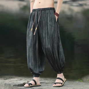 2025新款夏季灯笼裤男宽松棉麻裤子男士休闲裤复古男装哈伦阔腿裤