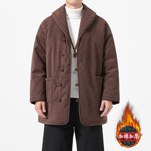 汉服棉衣男中式 2025冬季 唐装 中长款 休闲宽松棉袍棉袄保暖外套 新款