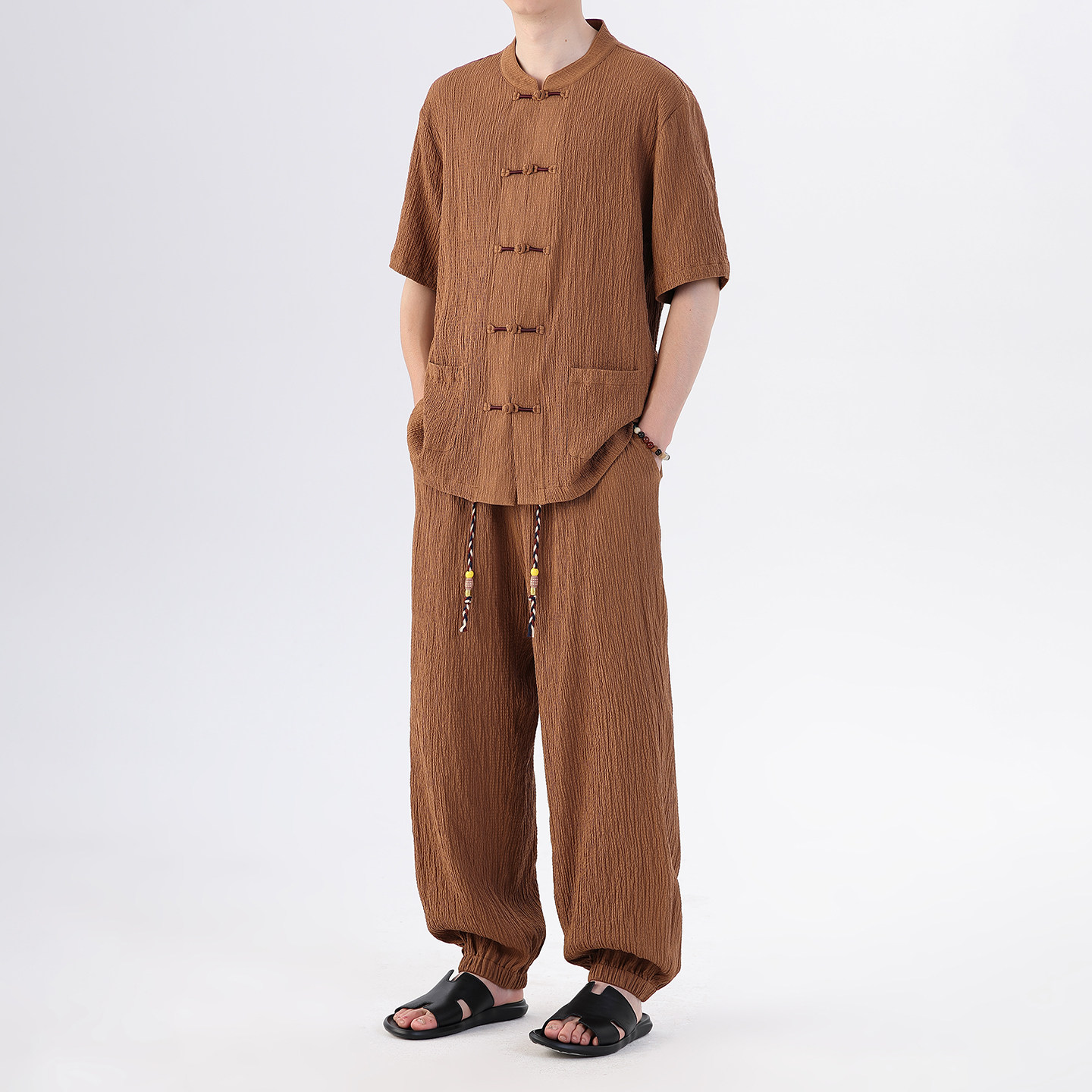 2026夏季新款休闲运动套装男新中式薄款透气短袖两件套中年爸爸装