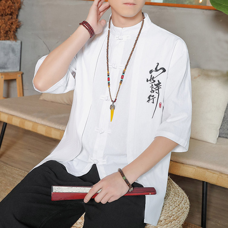中国风新中式盘扣衬衫男亚麻中山男刺绣薄款,男装,秀禾服,淘宝优惠券,粉丝福利购,淘宝优惠卷