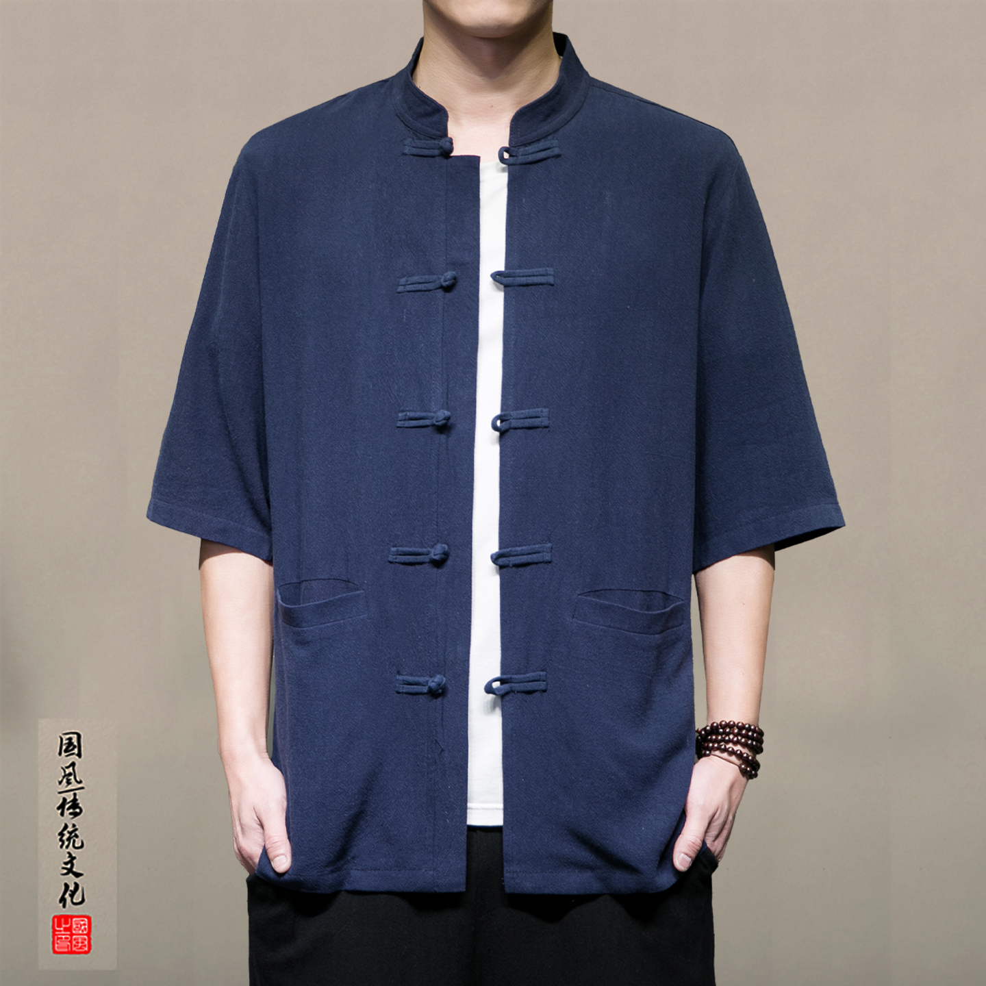 亚麻衬衫男短袖夏季中式唐装男款