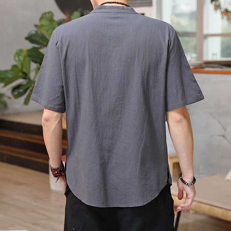 남성용 반팔 티셔츠 리넨 여름 탑 2022 신상 중년 및 노인 남성 중국 스타일 당나라 정장 얇은 언더 셔츠
