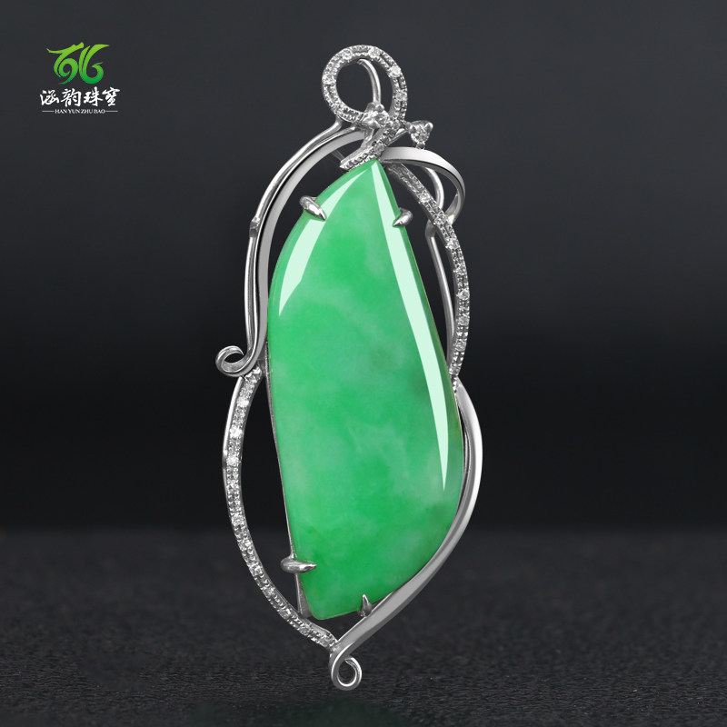 涵韵珠宝翡翠吊坠18K金镶翡翠满色随形吊坠女款项链玉坠挂件礼物