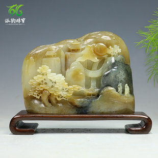 涵韵珠宝和田玉石摆件山水玉雕大师作品蒸蒸日上家居办公桌小摆件