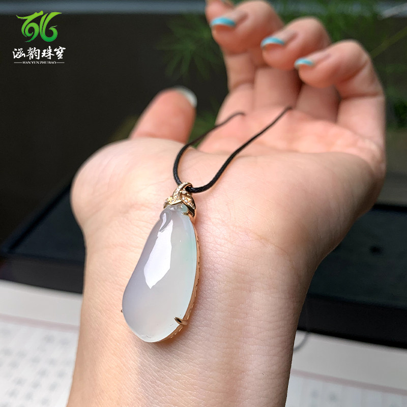 涵韵珠宝18k金镶翡翠吊坠福贝冰种晴底挂坠玉坠玉石项链附带证书