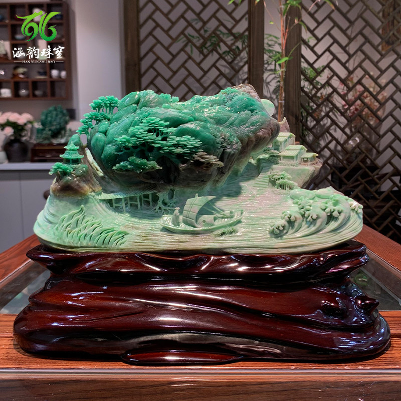 精品独山玉摆件大师作品顺风顺水天然玉石家居客厅礼品