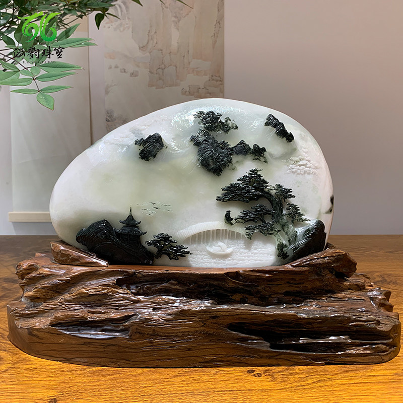 南阳独山玉摆件 天然玉石意境山水一路高升玉雕摆件 送礼收藏臻品