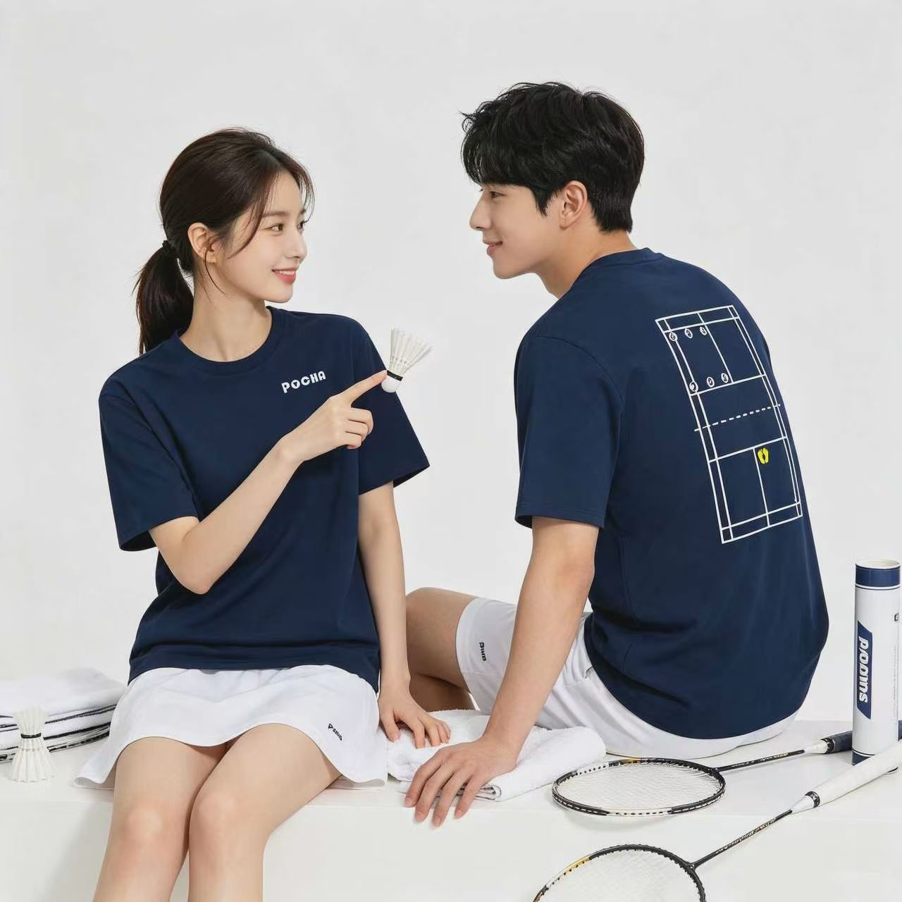 正品韩版羽毛球服短袖T恤男文化衫球衣棉感速干运动服定制印字FQ