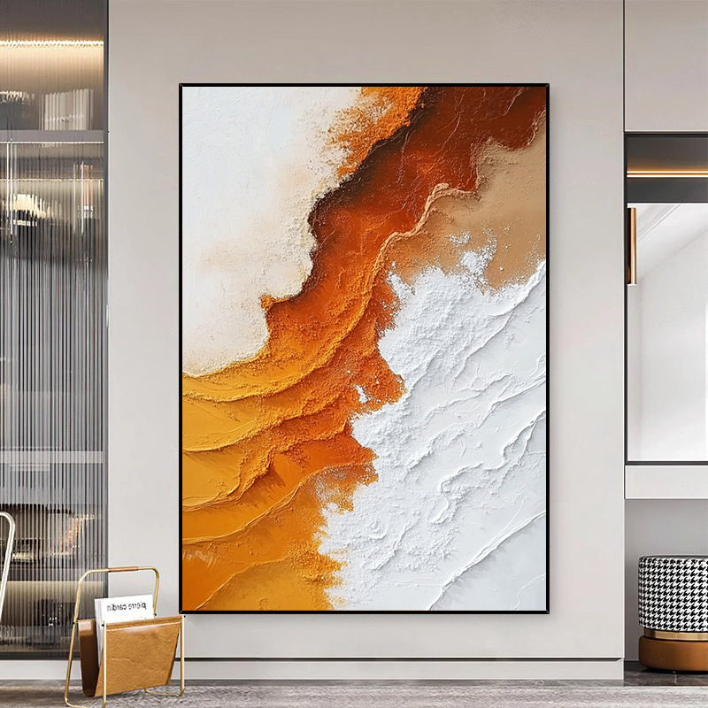 客厅沙发背景墙橙色抽象挂画现代简约肌理感装饰画新款高档落地画,家居饰品,现代装饰画,淘宝优惠券,粉丝福利购,淘宝优惠卷