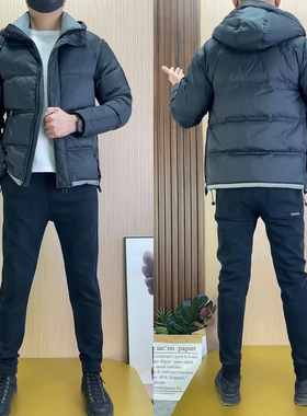 W911羽绒服男冬季连帽黑色加厚羽绒外套男休闲白鸭绒褂子保暖上衣