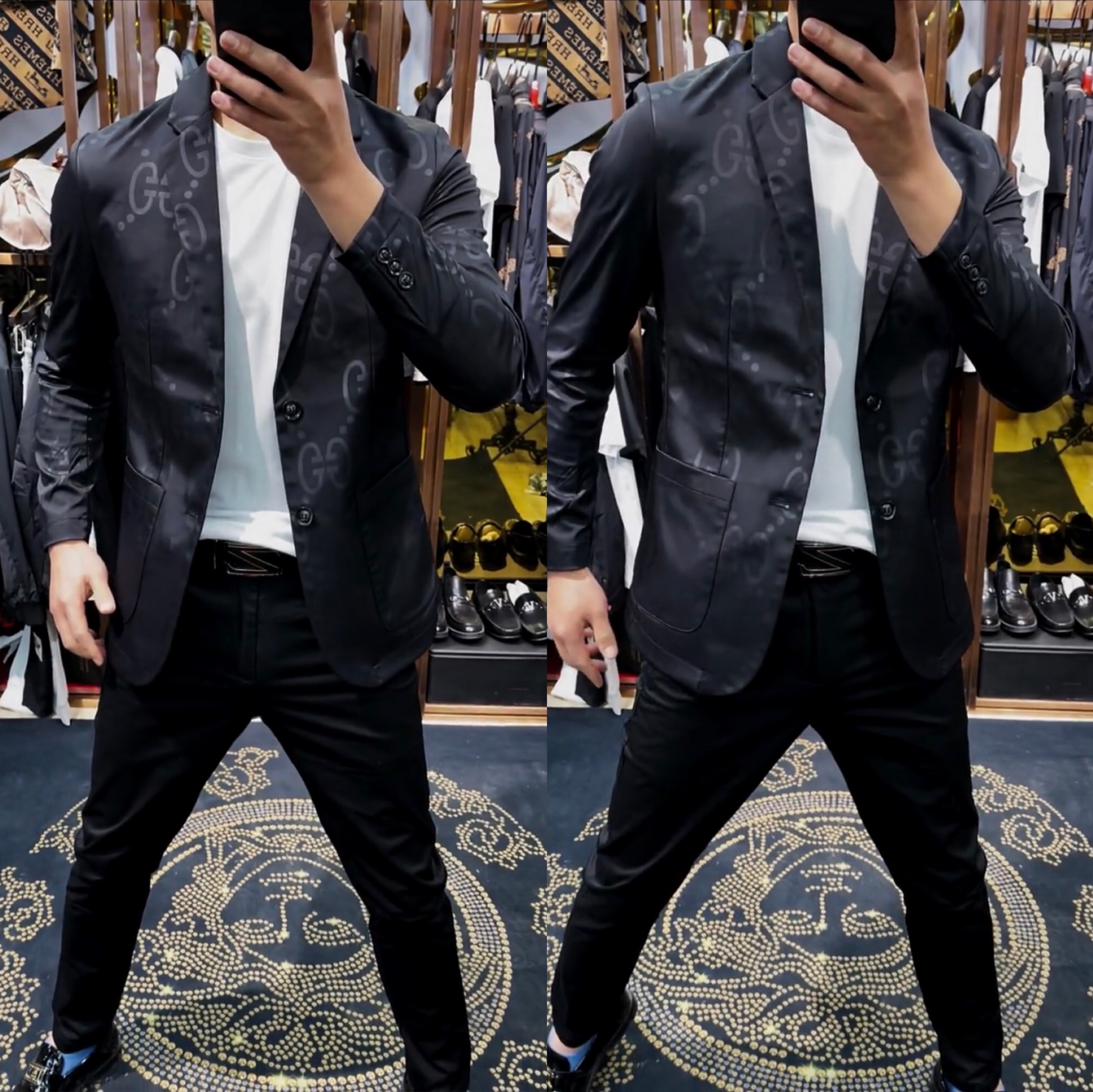 2025春夏欧货男士新款长袖休闲西装外套字母印花舒适时尚西服9833