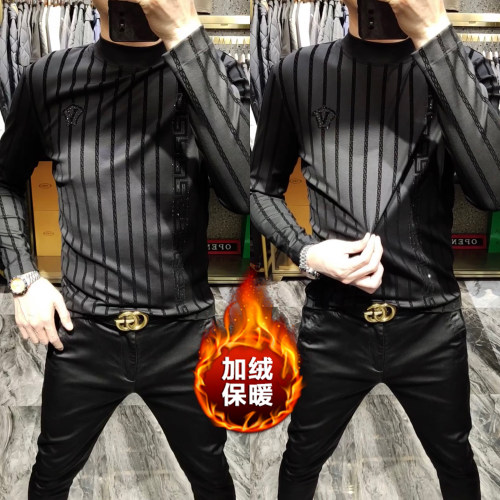 欧货春季男加绒植绒烫钻长袖小衫