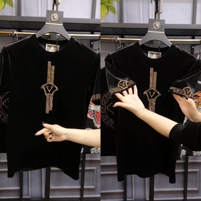 欧货男士短袖烫钻丝光棉t恤