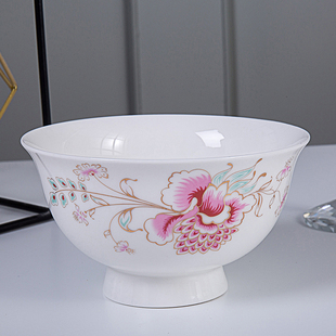 10个家用饭碗碗碟套装 陶瓷米饭碗加厚高脚防烫5英寸骨瓷碗小汤碗