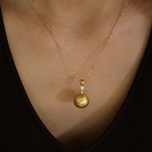 ZJ珠宝18k金南阳金珠钻石吊坠好运金珠无暇浓金链坠长辈女友礼物