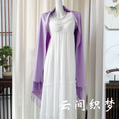 紫色仿羊绒中年妈妈旗袍披肩结婚宴礼服喜婆婆外搭围巾婚礼春秋季
