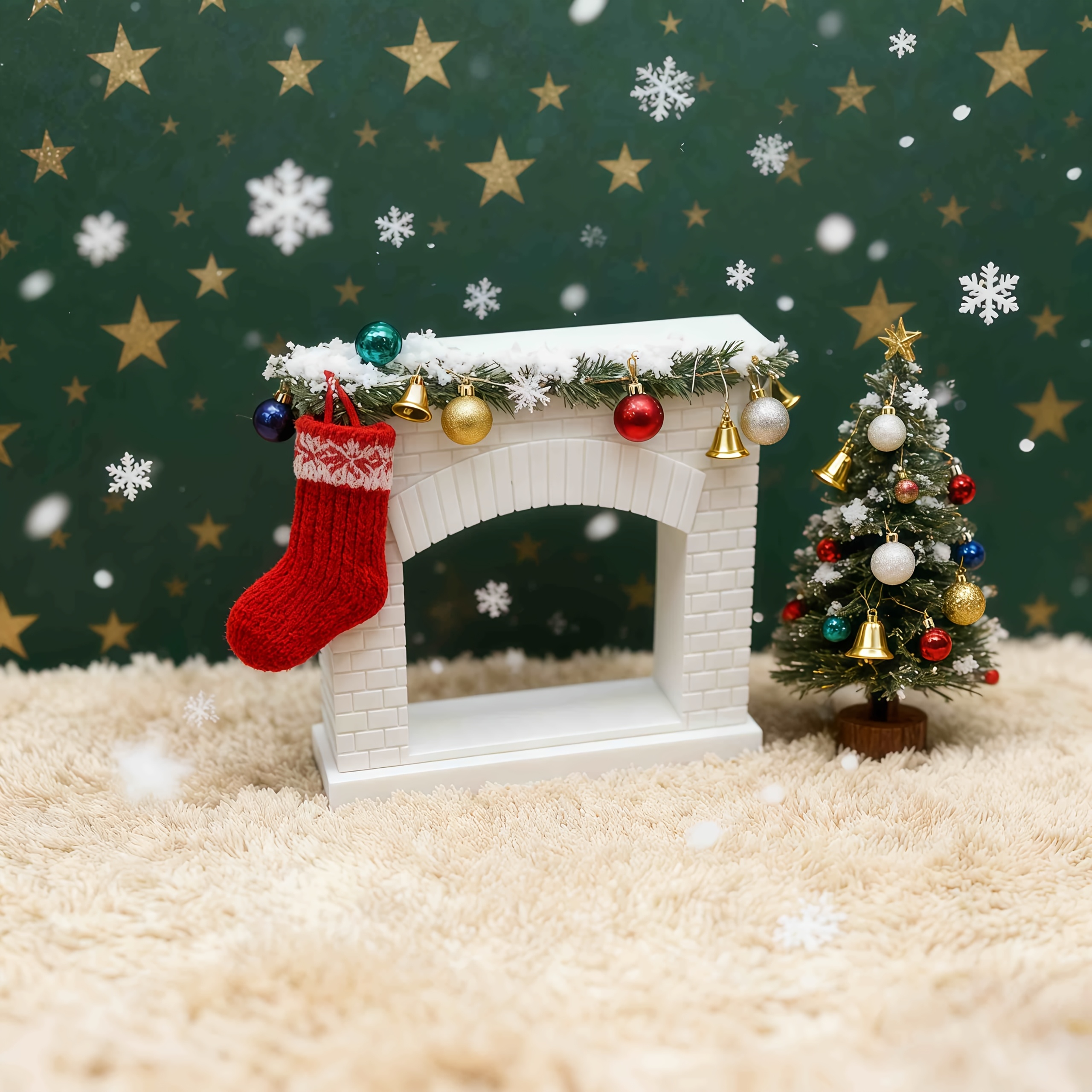 舒适迷你壁炉 玩偶屋装饰，非常适合圣诞村庄、火车模型童话花园