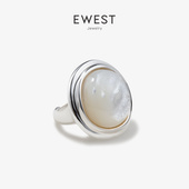 EWEST 新款 白蝶贝戒指女白贝母设计925银食指戒中指戒小众尾戒