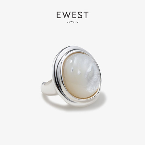 EWEST 新款白蝶贝戒指女白贝母设计925银食指戒中指戒小众尾戒