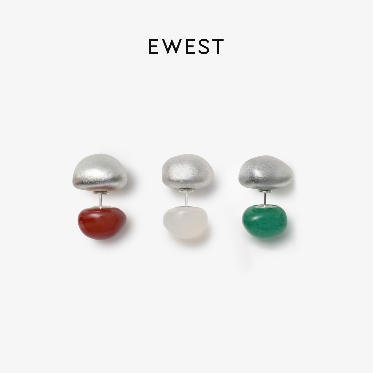 EWEST 红玛瑙耳钉新款红色耳饰女耳环本命年轻奢小众天然原创耳坠