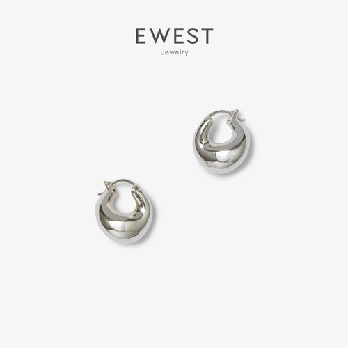 ewest素面耳钉银耳环女耳圈
