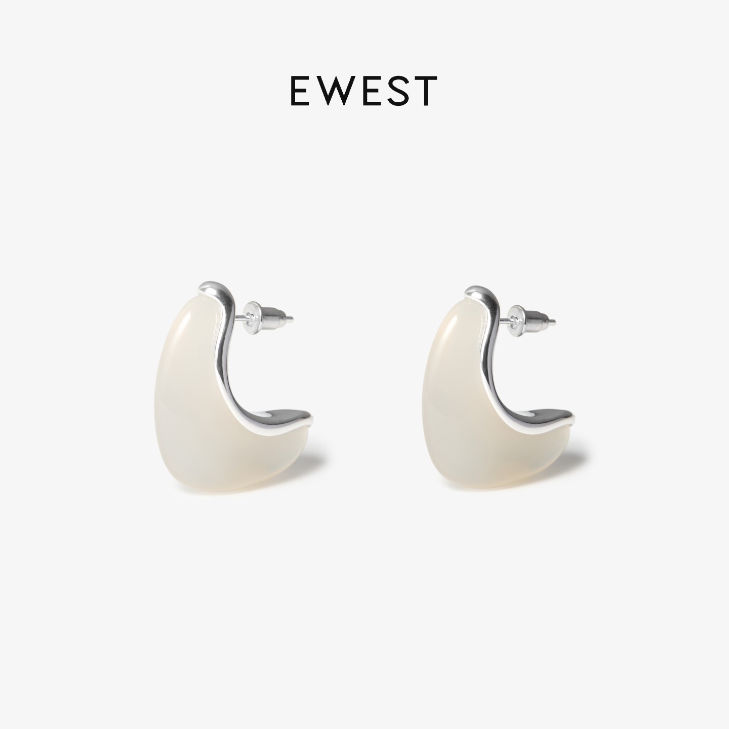 EWEST 白玛瑙耳环新款高级感女白色耳钉原创气质小众设计耳圈耳饰