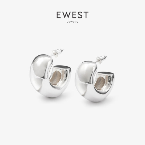 EWEST 新款爆款纯银耳环女银色耳钉耳饰金色圈圈耳坠原创轻奢耳圈