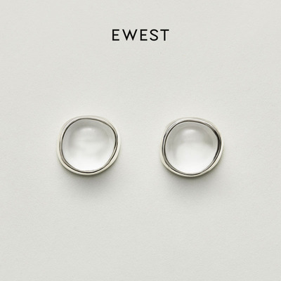 ewest 气质轻奢白水晶方形耳钉女小众耳环精致耳饰秋冬设计感饰品