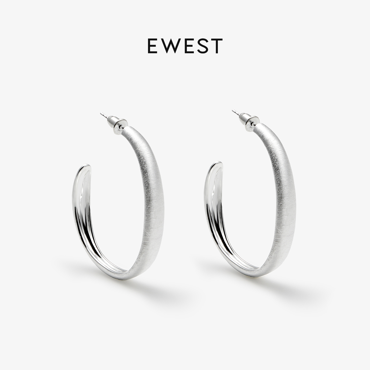 ewest 大写小Q同款新款素银拉丝耳钉中耳圈设计女圈圈大耳环耳饰