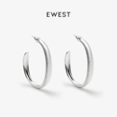 素银拉丝耳钉中耳圈设计女圈圈大耳环耳饰 新款 ewest 大写小Q同款