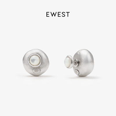 EWEST 经典贝母双珠耳钉女拉丝耳环设计轻奢小众耳饰气质独特耳坠