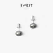 EWEST 2026新款 巴洛克不规则灰色珍珠耳钉女银高级感耳环小众耳饰