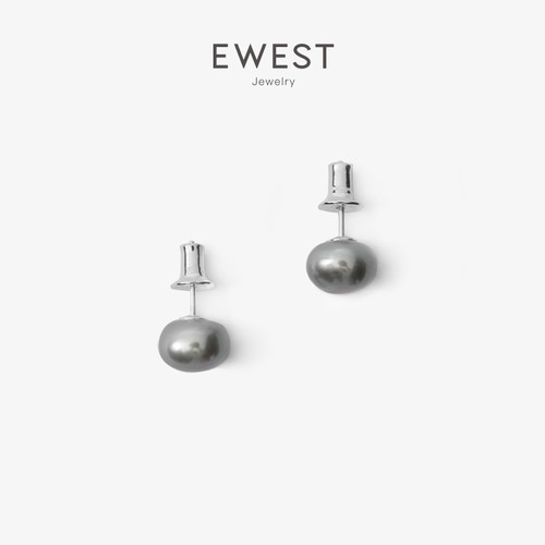EWEST 2026新款巴洛克不规则灰色珍珠耳钉女银高级感耳环小众耳饰