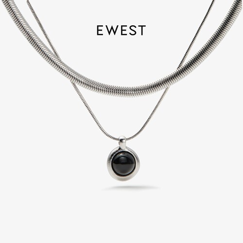 EWEST 黑玛瑙双层项链女款东陵玉吊坠锁骨链叠戴颈链小众原创项饰