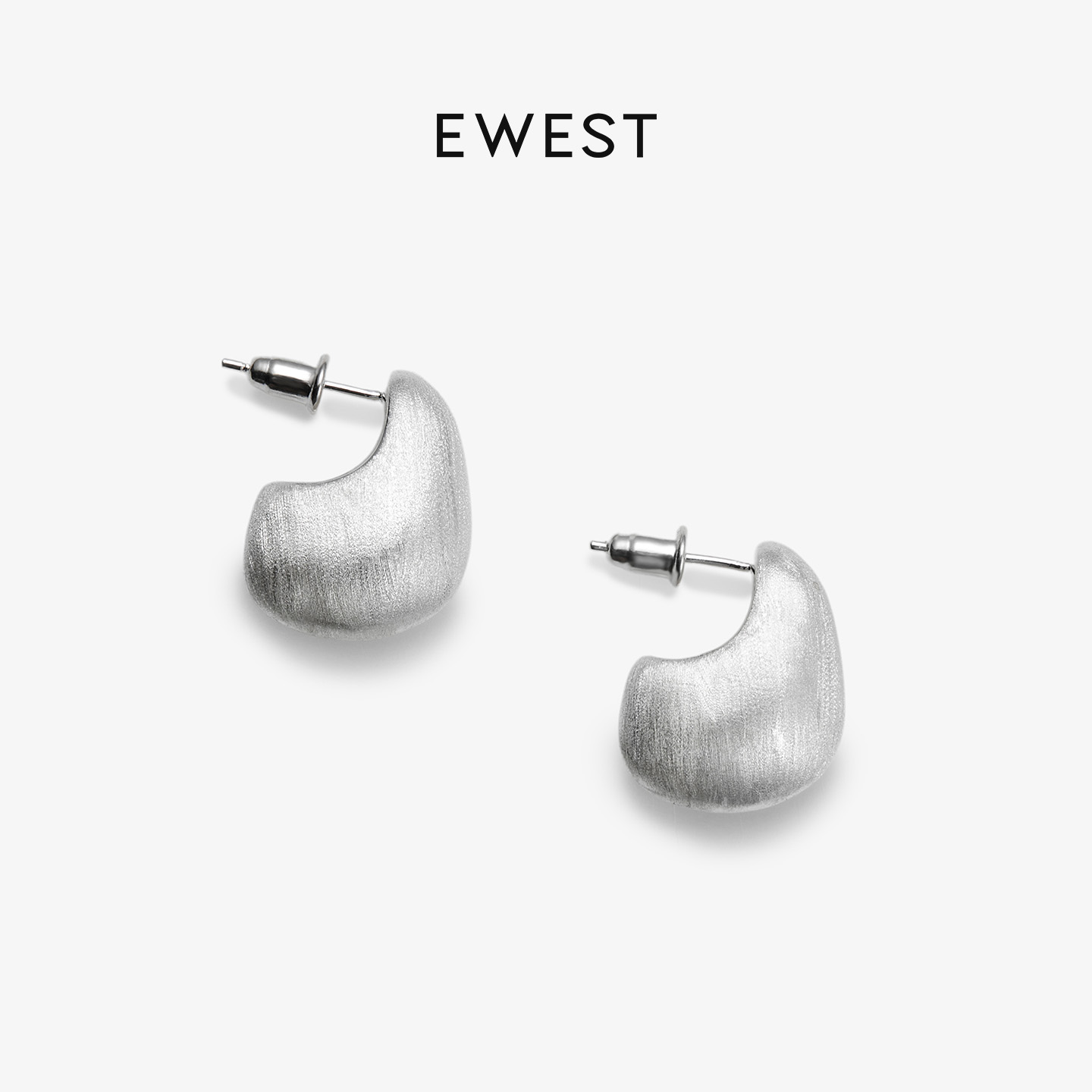 ewest 小众素银方形耳钉女高级轻奢设计感耳环银色百搭原创耳饰