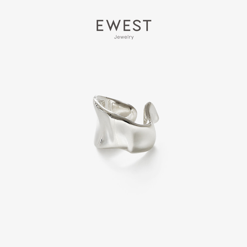 EWEST 褶皱925银耳夹女无耳洞耳饰高级感小众耳骨环耳骨夹饰品