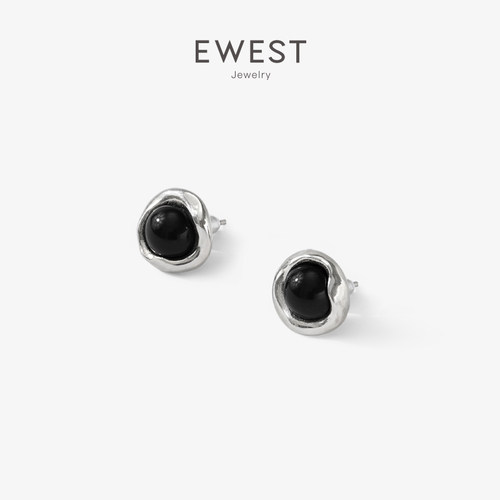 ewest黑色玛瑙耳饰银耳钉女耳环