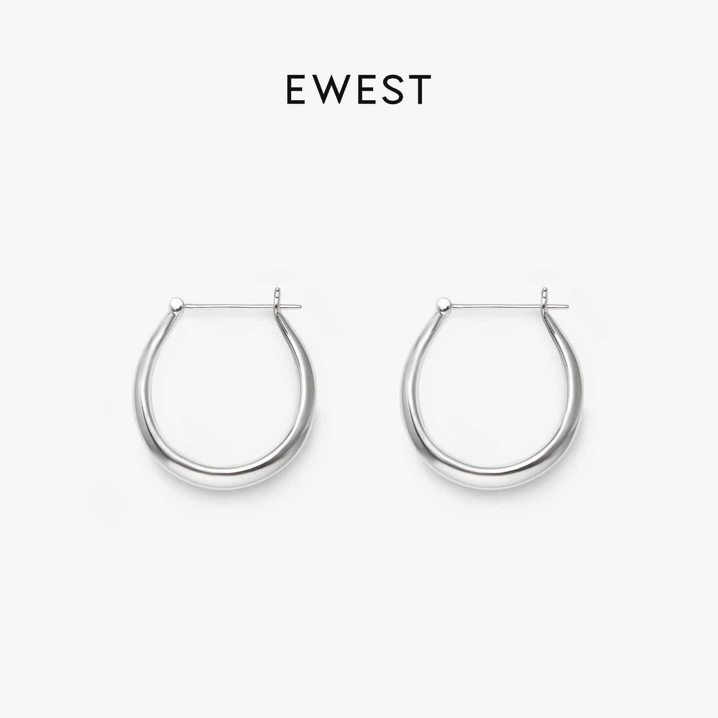 EWEST 新款时序流线素银耳环女耳钉素圈耳钉中耳圈大耳环圈圈耳饰