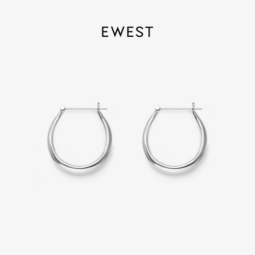 EWEST 新款时序流线素银耳环女耳钉素圈耳钉中耳圈大耳环圈圈耳饰
