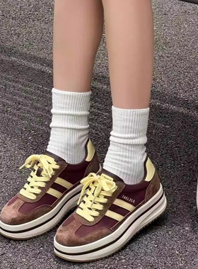 时代印象磨砂皮拼色运动鞋2025秋新款25523软底中跟系带女休闲鞋