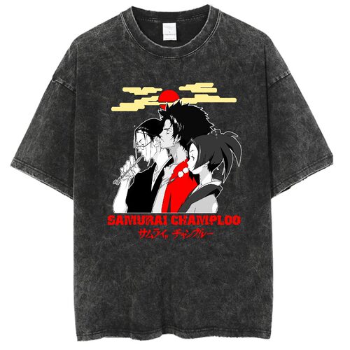 Samurai champloo复古水洗做旧短袖纯棉t恤男女混沌武士日本动漫