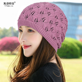 女士针织帽单层网眼包头帽镂空套头帽透气堆堆帽薄款 休闲帽子洋气